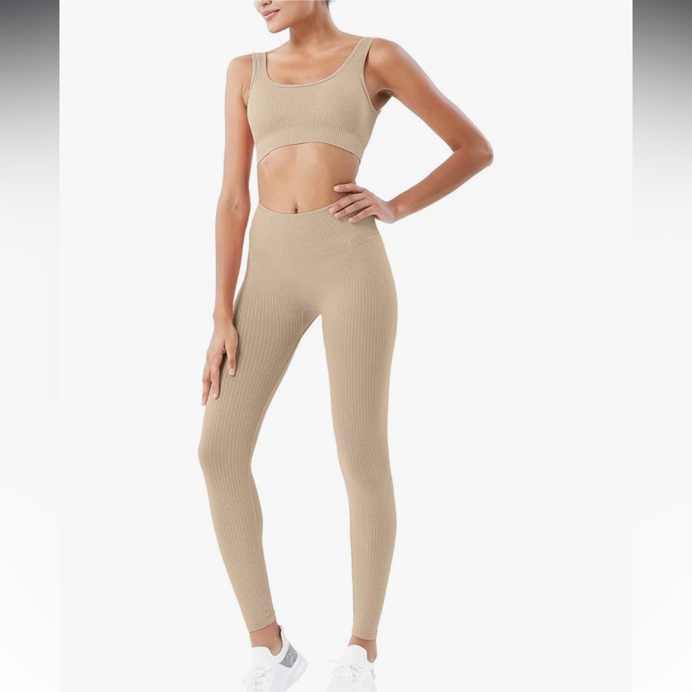 Tan Ribbed Two-Piece Set - Picture 3 of 4